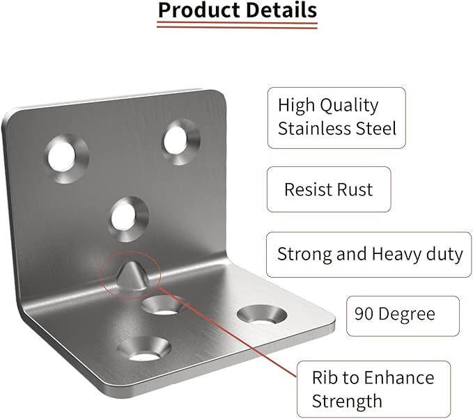 Silver Stainless Steel Corner Bracket, Joint Right Angle Bracket, L Shape Heavy - Image 3