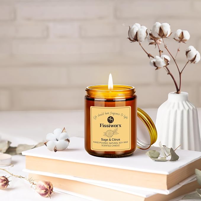 Sage & Citrus Scented Candle Set 2 Pack – Natural Soy Wax Hand-Poured – 60 Hour - Image 5