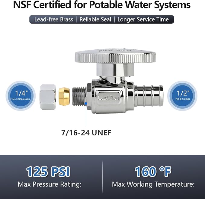 WiseWater Straight Stop Valve 1/2" PEX x 1/4" Compression | 1/4 Turn, Corrosion - Image 2