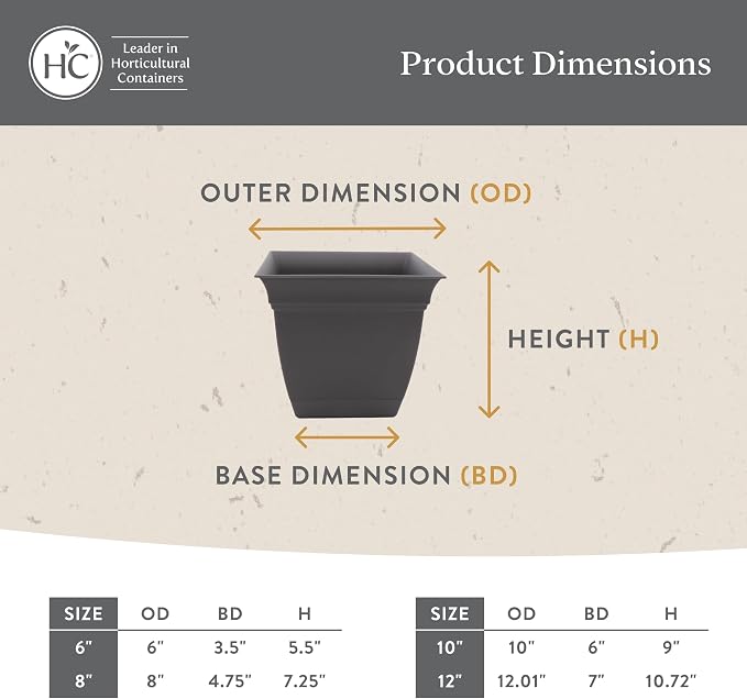 The HC Companies Eclipse Square Planter Pot, 8 Inch, Attached Saucer, Drainage - Image 5