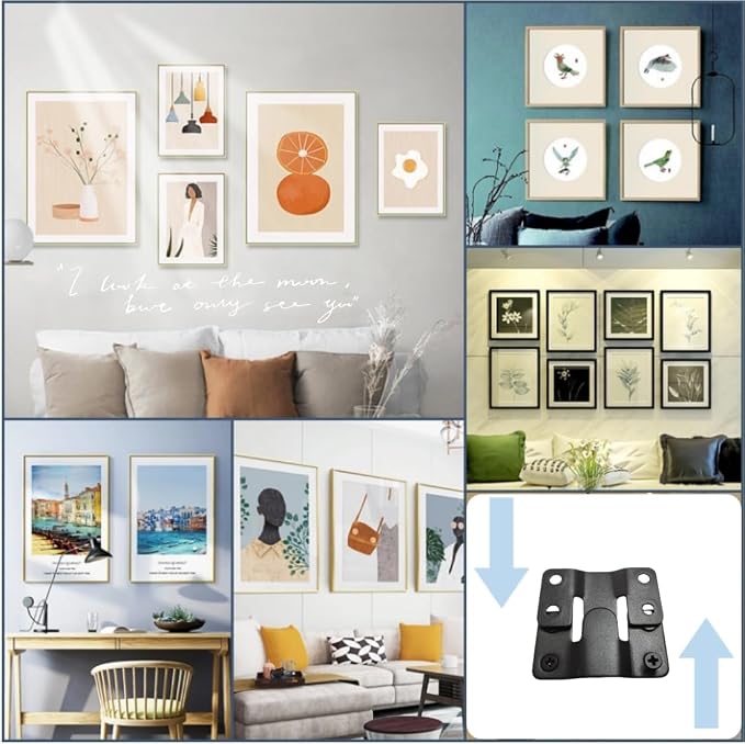 4 Pairs Interlocking Flush Mount Bracket Picture Hanging Hooks Stainless Steel - Image 6