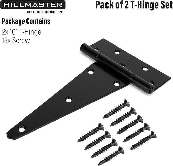 HILLMASTER 10 Inch T-Strap Heavy Duty Shed Door Hinges Gate Strap Hinges Black - Image 7