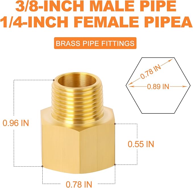 GASHER 2PCS Brass Pipe Fitting, 1/4-Inch Male Pipe x 3/8-Inch Female Pipe - Image 4
