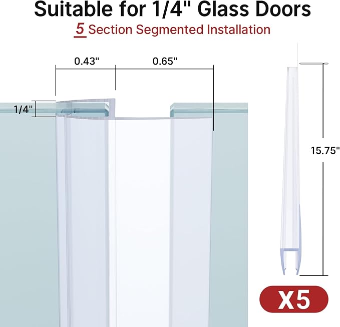 AmazerBath 5 PCS Shower Door Side Seal Strip -15.75 Inches x 5, 5 Sections - Image 5