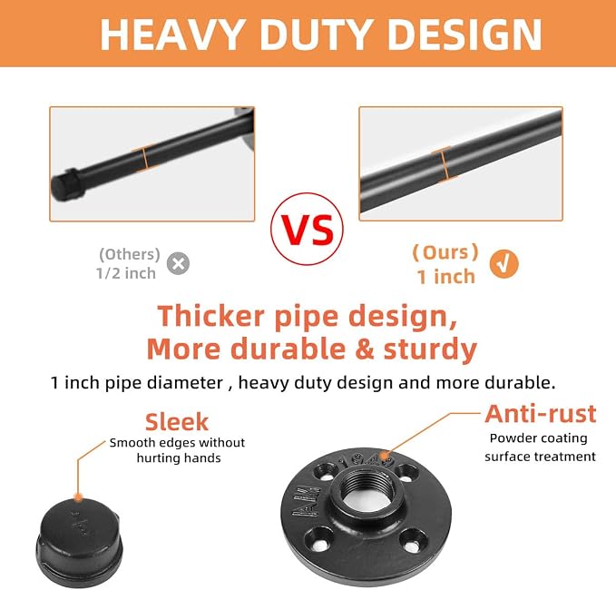 Pipe Shelf Brackets 8 Inch, Industrial Black Metal Wall Pipe Floating Shelf - Image 3