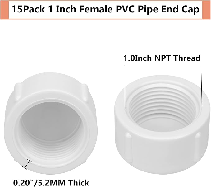 15Pack 1 Inch Female PVC Pipe End Cap 1 Inch Female Threaded Plug Adapter - Image 2