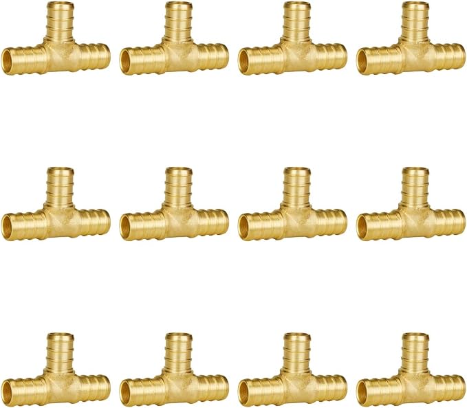 12-Pack 1/2" PEX Tee, 1/2 Inch PEX Fittings Tee | Brass by SUNGATOR