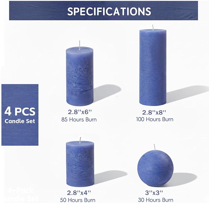 Dark Blue Rustic Textured Pillar Candles Set - Image 4