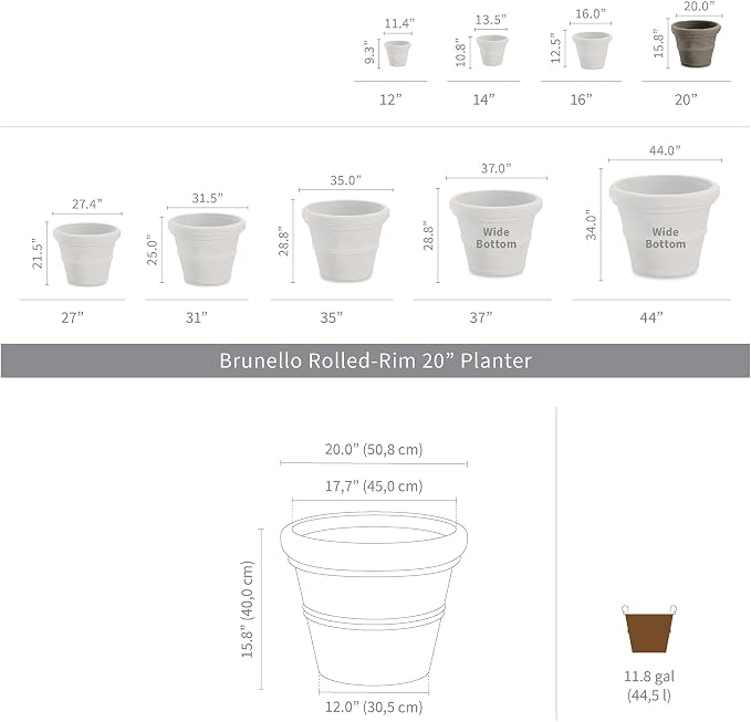 Crescent Garden Brunello Classic Gray Rolled Rim Planter Pot, Lightweight - Image 4