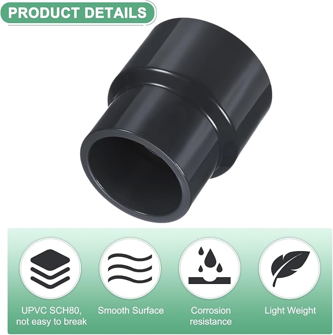 M METERXITY 1-Pack UPVC Reducer Pipe Fitting, 2-1/2"x2" Reducing Coupling - Image 2