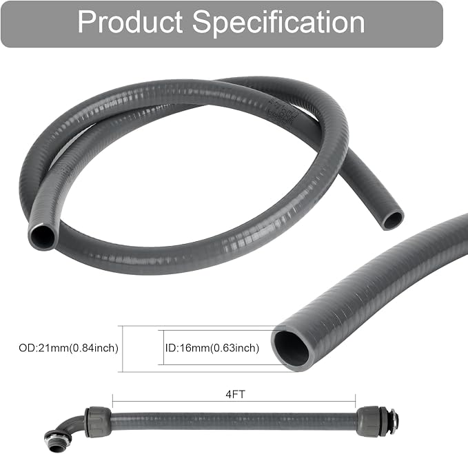 Electrical Conduit Kit 1/2" 4ft, AC Whip Kit, Liquid-Tight PVC Conduit | - Image 2