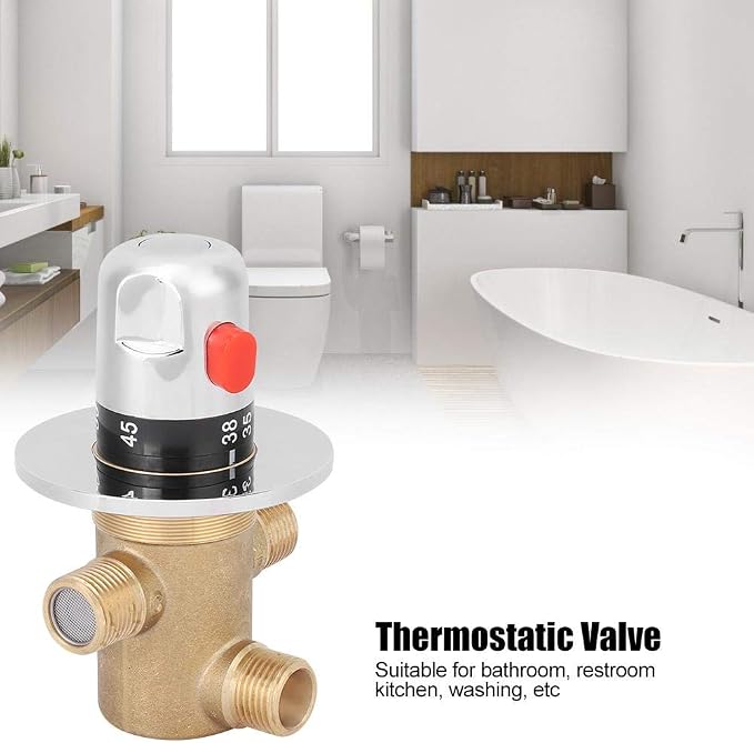 3 Way Thermostatic Valve, G1/2in 3 Way Brass Thermostatic Mixing Valve Faucet - Image 6