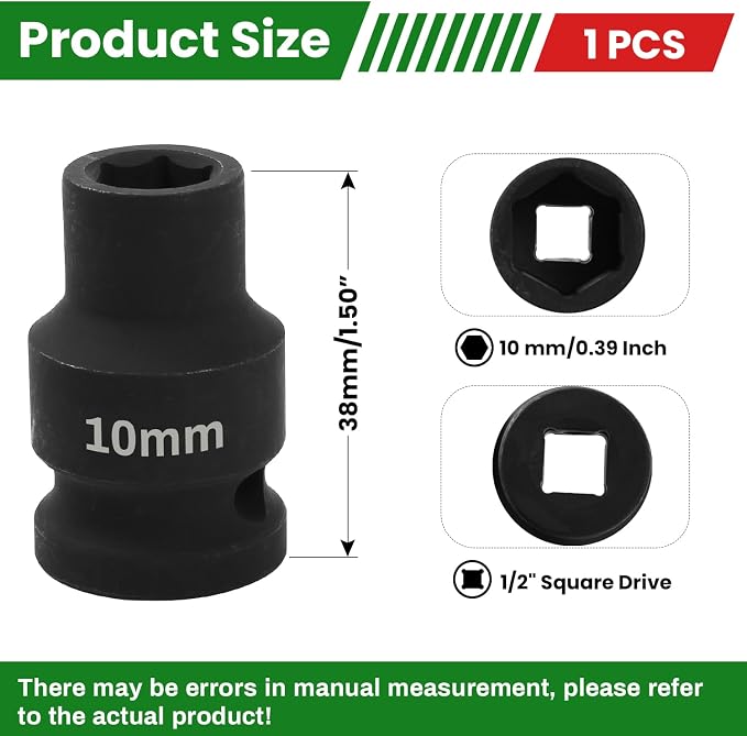 1/2" Drive 10mm Deep Impact Socket, 6 Point Chrome Molybdenum Steel Heavy Duty - Image 2