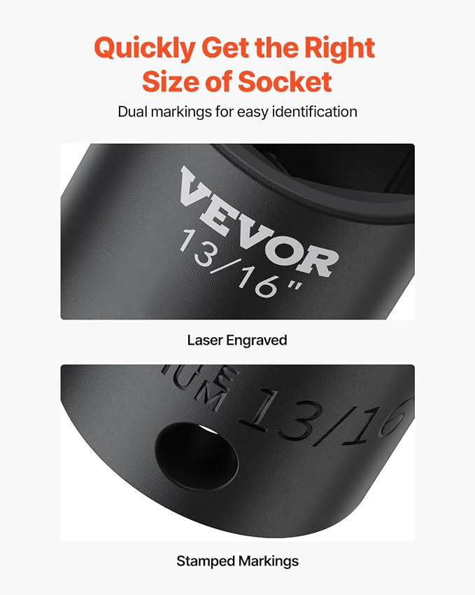 VEVOR Impact Drive Socket Set 1/2 Inches 19 Piece Impact Sockets SAE, Standard - Image 4