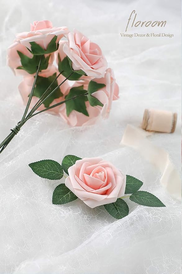 Artificial Flowers 50pcs Real Looking Blush Heirloom Foam Fake Roses - Image 2