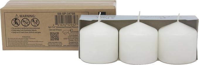 Stonebriar 3 Pack Tall 3 x 3 Inch 18 Hour Long Burning Unscented White Wax - Image 3