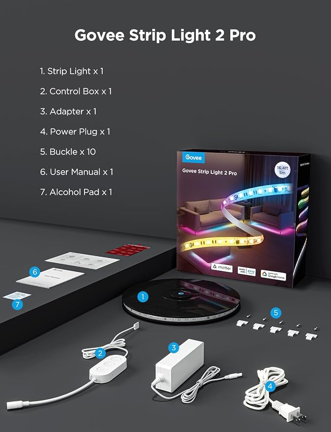 Govee RGBWWIC LED Strip Light 2 Pro 16.4ft, Smart Control, WiFi | Work - Image 8