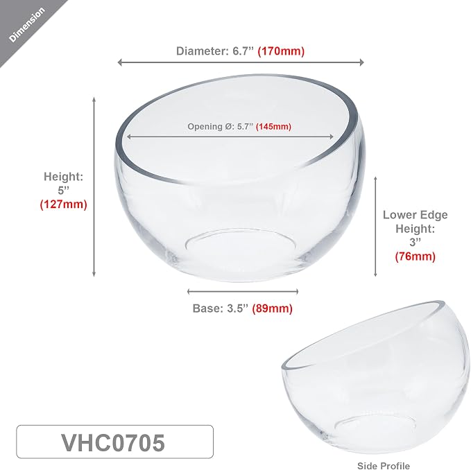 WGVI Slant Cut Bowl Glass Vase, Width 6.7", Height 5", Candy Dish, Fruit Jar - Image 3