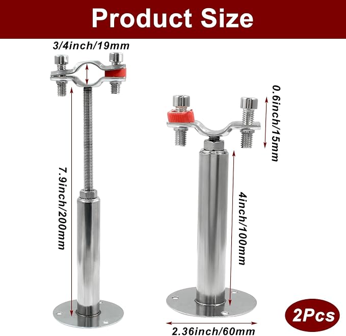 2 Pcs 1/2inch Adjustable Ceiling Pipe Support Stainless Steel Bracket | OD Pipe - Image 3