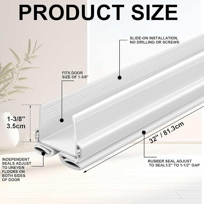 Yaocom 2 Strip 32" Vinyl U Shape Door Bottom Seal Slide on Door Sweep White | - Image 2