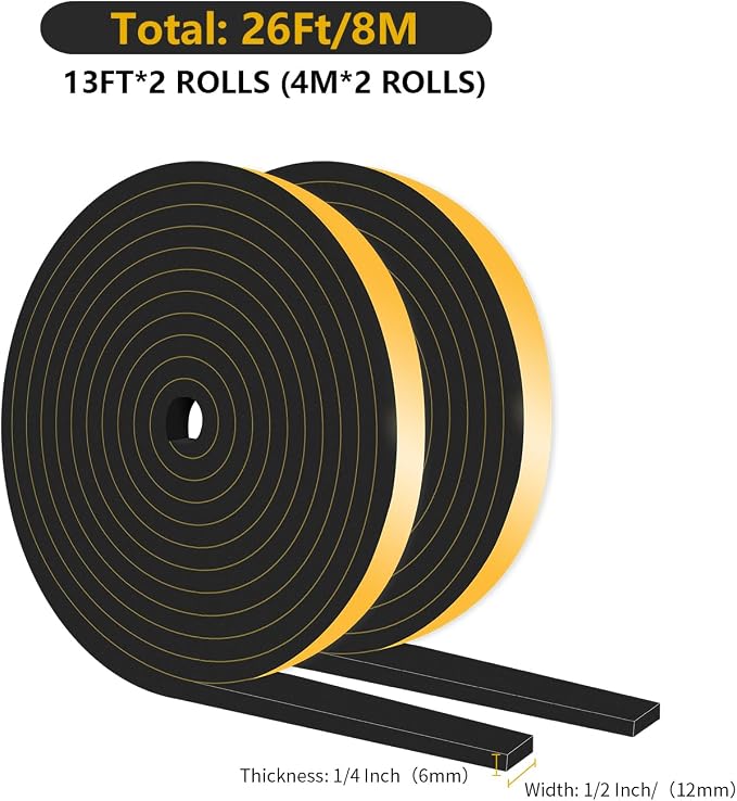 Weather Stripping, High Density CR, Strong Adhesive, 1/2 in x 1/4 in x 26Ft | - Image 2