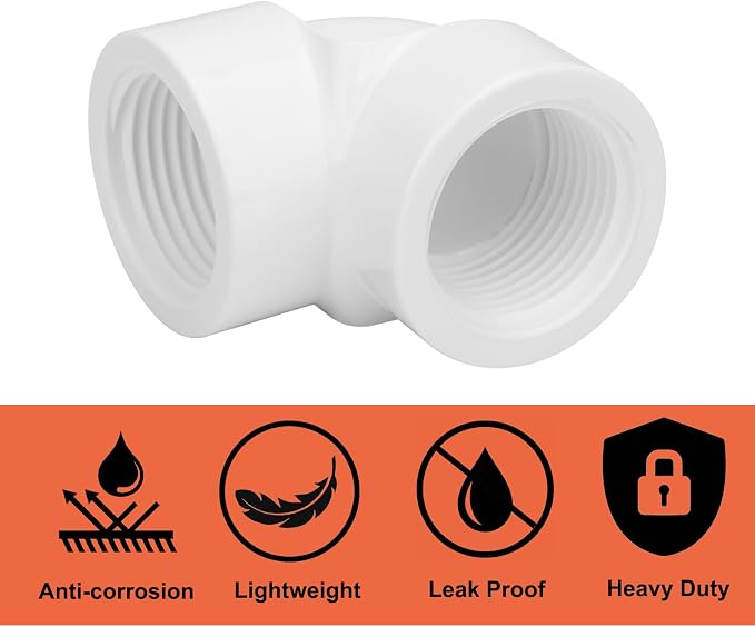 8Pack 1" Double Female Thread 90 Degree PVC Elbow Pipe Fitting Connector SCH40 - Image 3