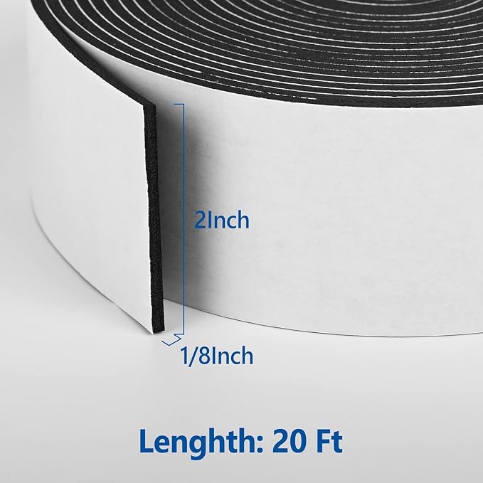 Kikerike Self Adhesive Foam Tape Weatherstrip 2In x 1/8In x 20Ft High Density - Image 2