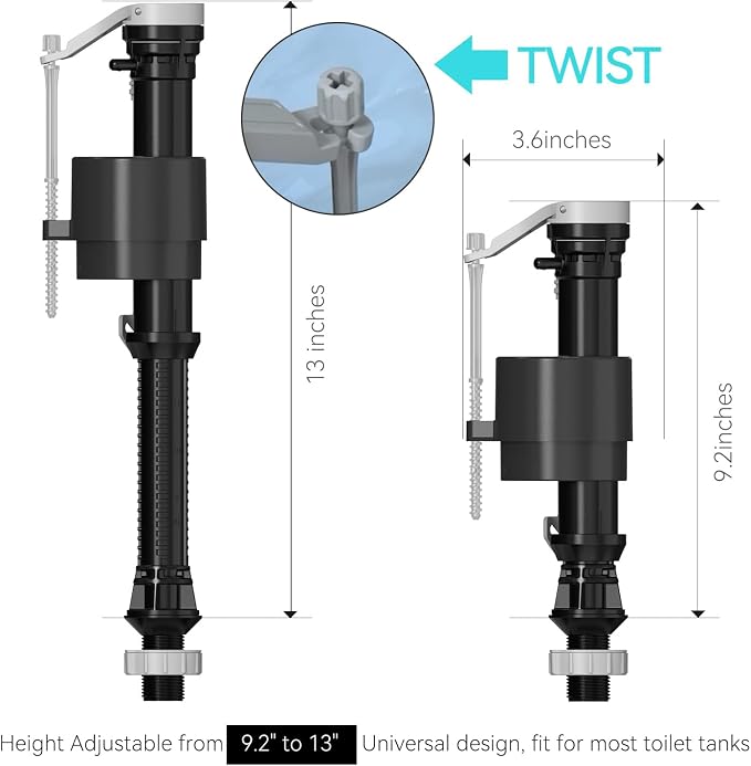 R&T Toilet Fill Valve A1320, Toilet Repair Kit Inside Tank, Universal Toilet - Image 2