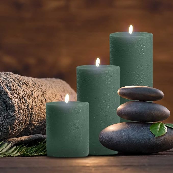 BASK Mottled Dark Green Pillar Candles - Image 4