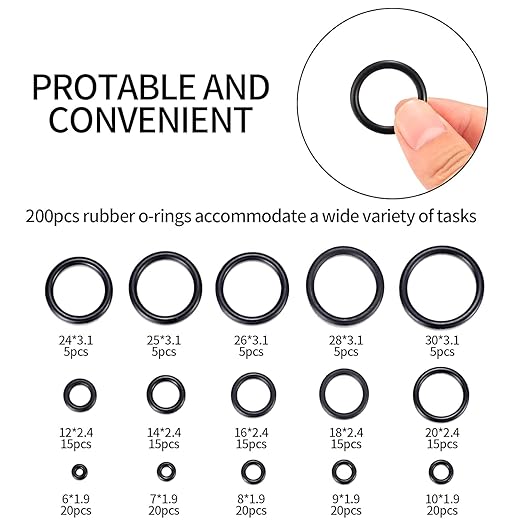 200 Pcs O Ring Assortment Kit, Rubber Washer Orings, Automotive, Air Gas - Image 2