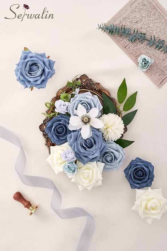 Serwalin Dusty Blue Artificial Flowers Silk Flowers - Image 5