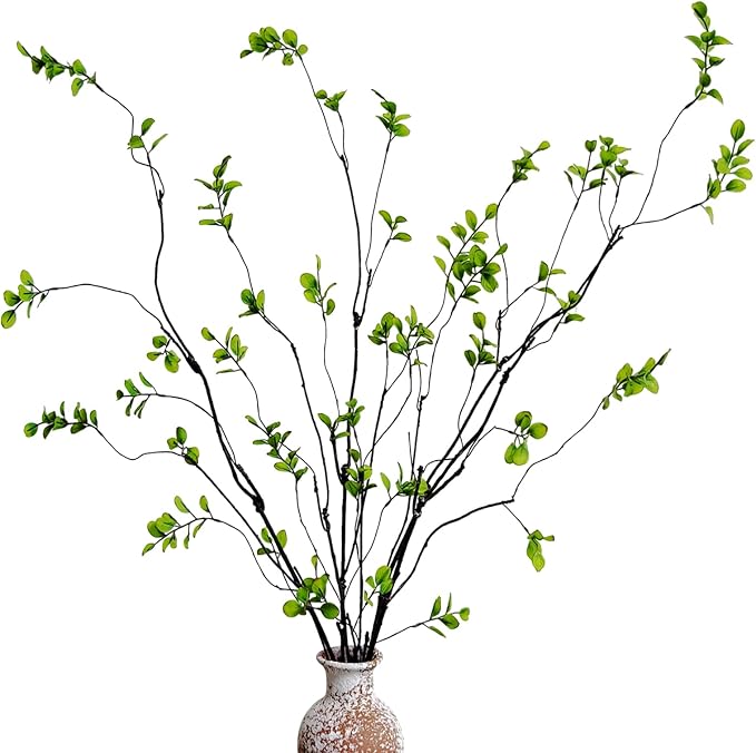 4 Pcs Artificial Ficus Branches Faux Eucalyptus Stems, 47.2 Inch Fake Greenery by Cherica
