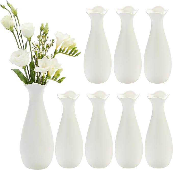 Qinyoung White Ceramic Bud Vase Set of 8 by Qinyoung