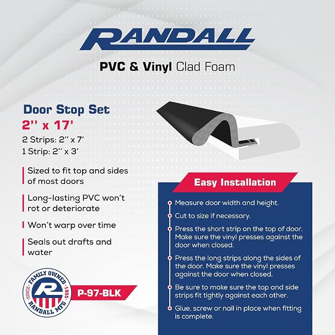 Door Weatherstripping Set with White PVC Carrier and Foam Gasket in Black | - Image 2