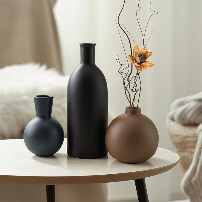 Small Ceramic Vase Set of 3, Boho Modern Flower Vase Room Decor, Farmhouse Decor - Image 6