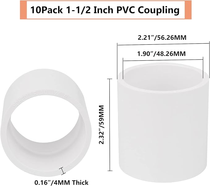 10Pack 1-1/2" PVC Pipe Coupling Adapter Pipe Fittings Contractor Pack Schedule - Image 2