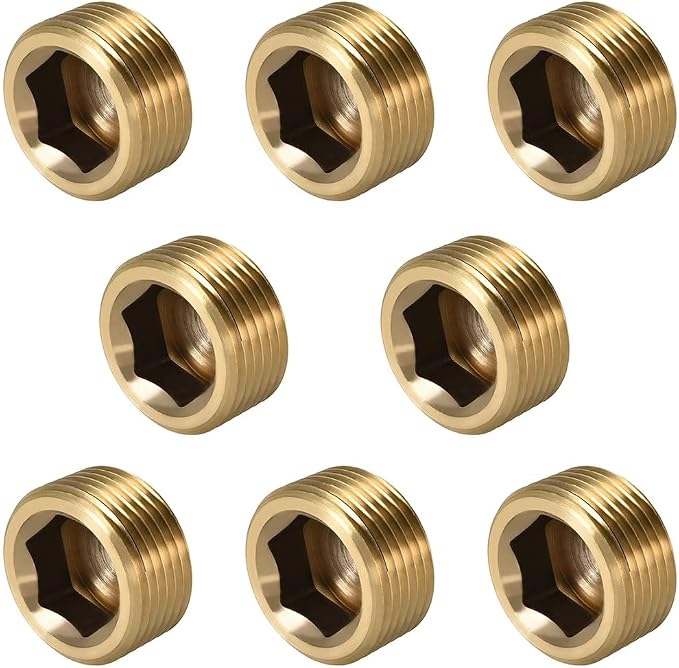 3/8" NPT Plug Brass Pipe Fitting, Counter sunk Thread Internal Hex Head Style by ANPTGHT