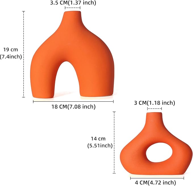 CEMABT Orange Ceramic Vase Set of 2 - Image 2