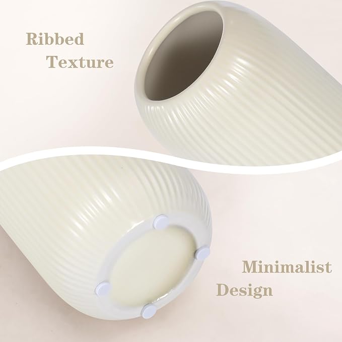 Ceramic Vase for Flowers – Modern Small Ribbed Textured Flower Vase for Home - Image 4
