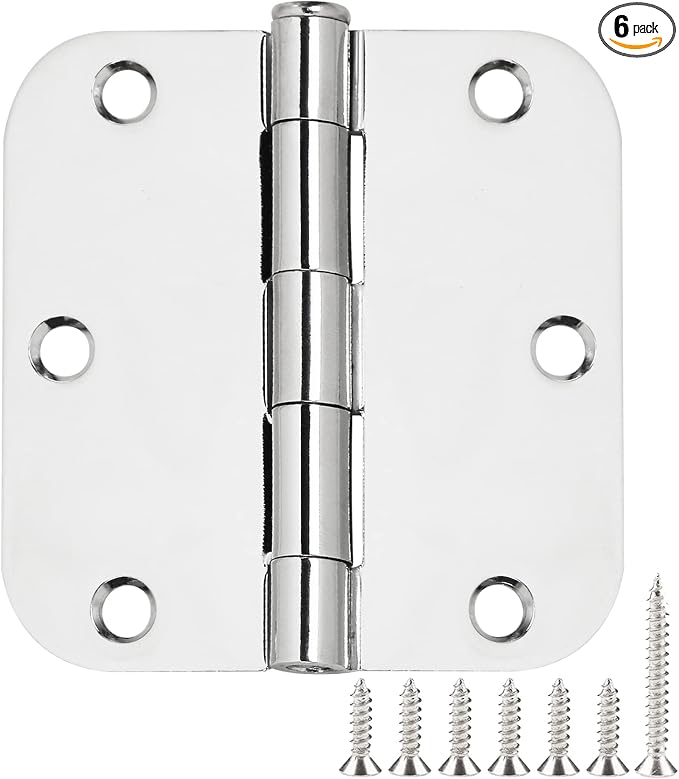 6 Pack Door Hinges Polished Chrome 3.5 Inch Rounded Standard Interior | 3.5" by JIWDOORHINGESFORHOME