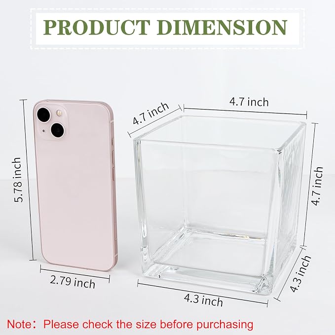 6 Pack Square Glass Vases 5" x5" x 5", Wedding Party Home Decor - Image 2