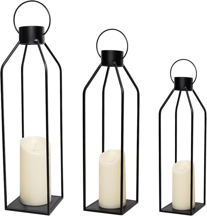 HPC Decor 22'' 19'' 16'' Lanterns Decorative w/Flickering Timer Candles- Tall by HPCDECOR