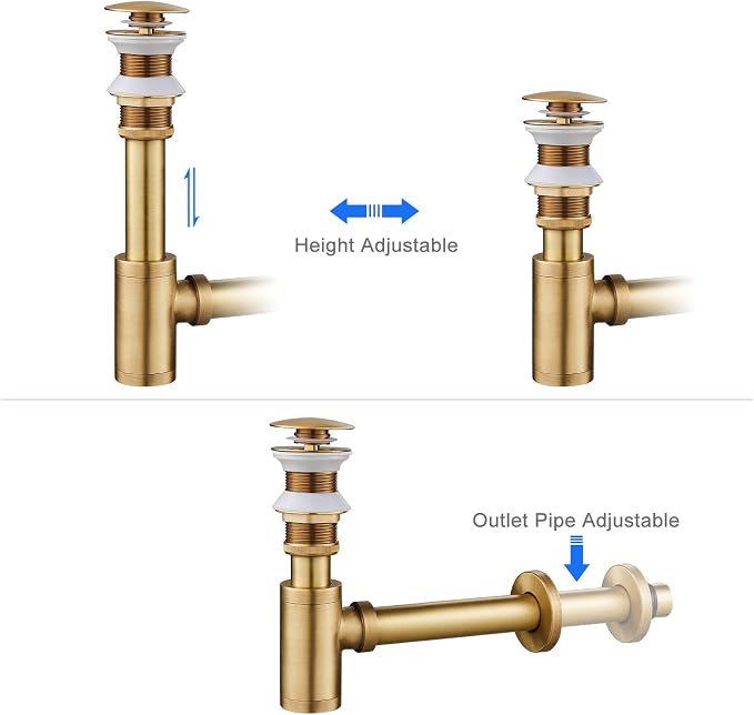1-1/4" Solid Brass Bottle Trap Pop-Up Sink Kit Antique No Overflow - Image 4