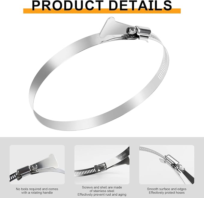 Dryer Vent Clamp 4 Inch, 304 Stainless Steel Worm Gear Hose Clamp, Adjustable - Image 4