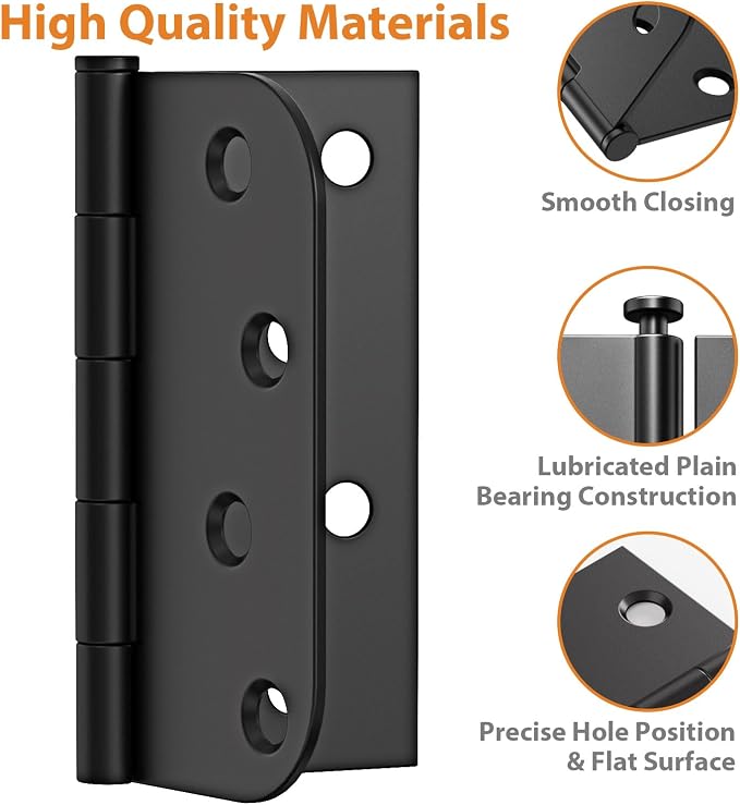 24 Pack Matte Black Door Hinges 4 Inch, Heavy Duty Exterior Hinges - Image 3