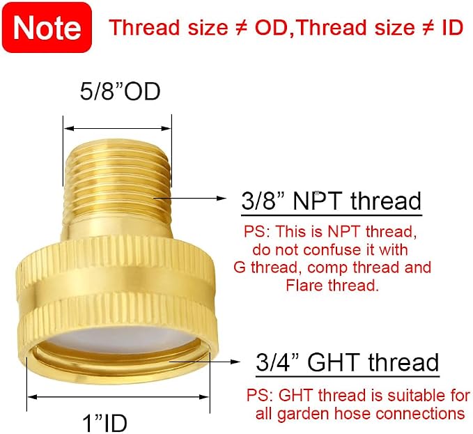 Joywayus 2PCS Brass Swivel Pipe Fitting 3/4" GHT Female x 3/8" NPT Male | - Image 2