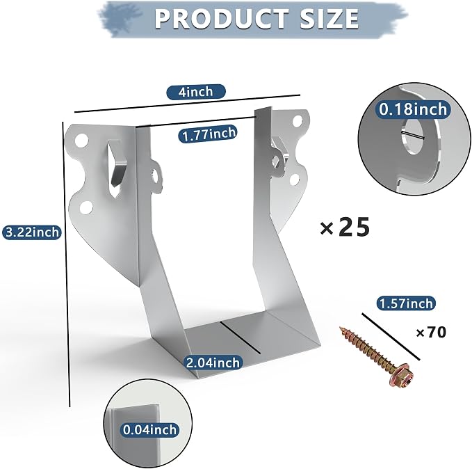 25 pcs 2x4 Joist Hangers with Screws, Galvanized Face Mount Hurricane Tie | - Image 3