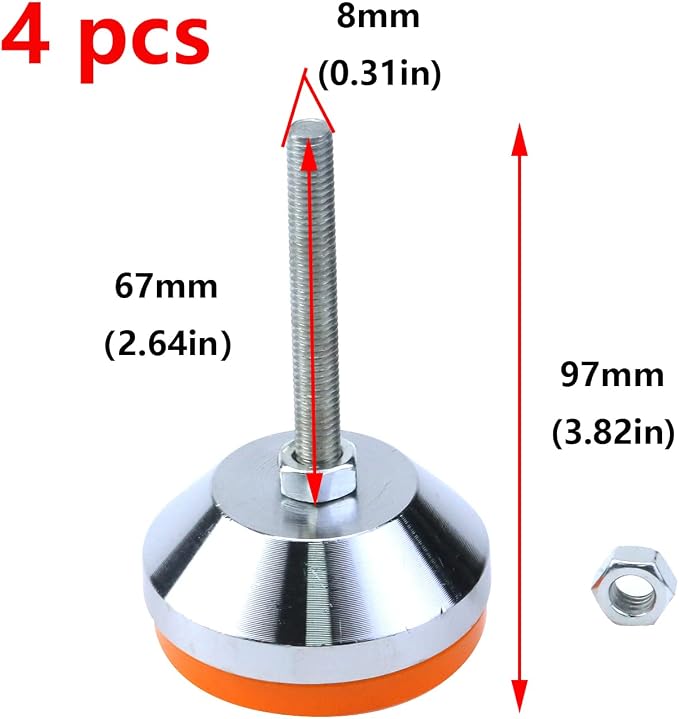 Antrader M8 Thread Adjustable Leg Leveler, 600 LB Capacity | 4-Pack Leveling - Image 3
