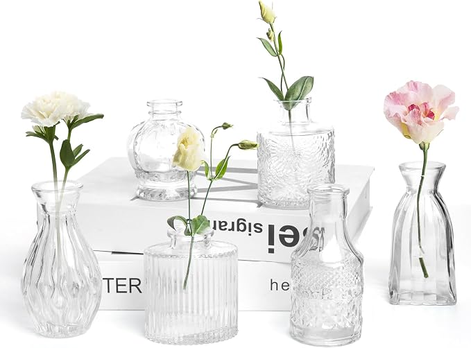 Petal Petite Small Clear Glass Bud Vase Set of 6 by Unknown