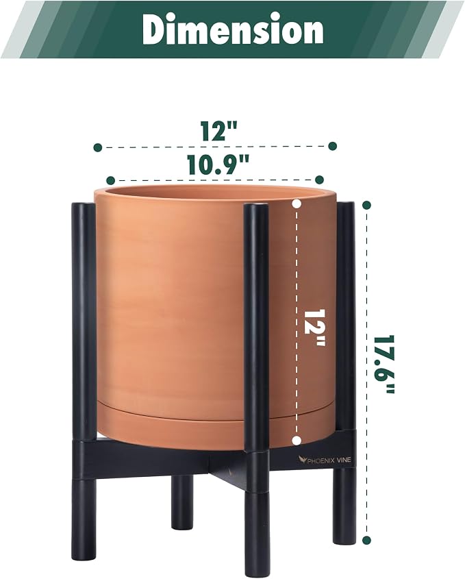 D'vine Dev Terracotta Pot with Ebony Wood Stand, 12 in, 55-B-H-5 | Mid-Century - Image 3